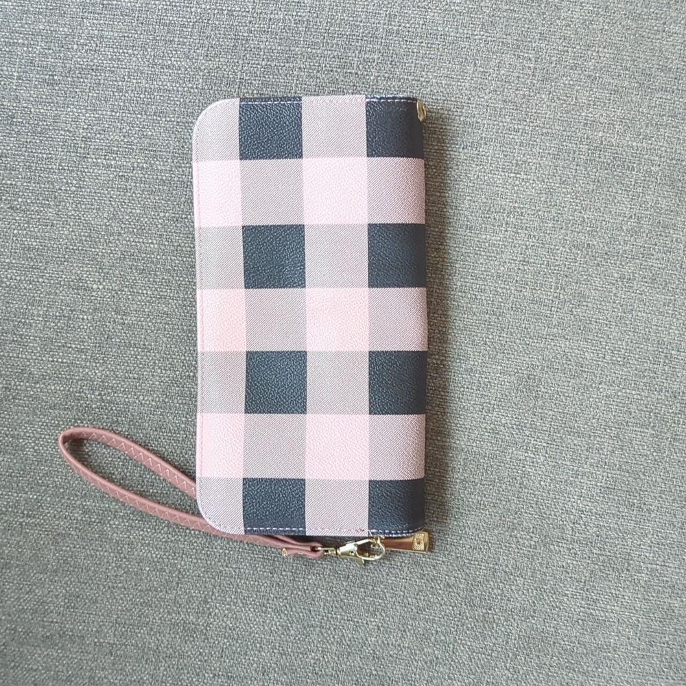 Pink & Black Checkered MKF Wallet, NWOT